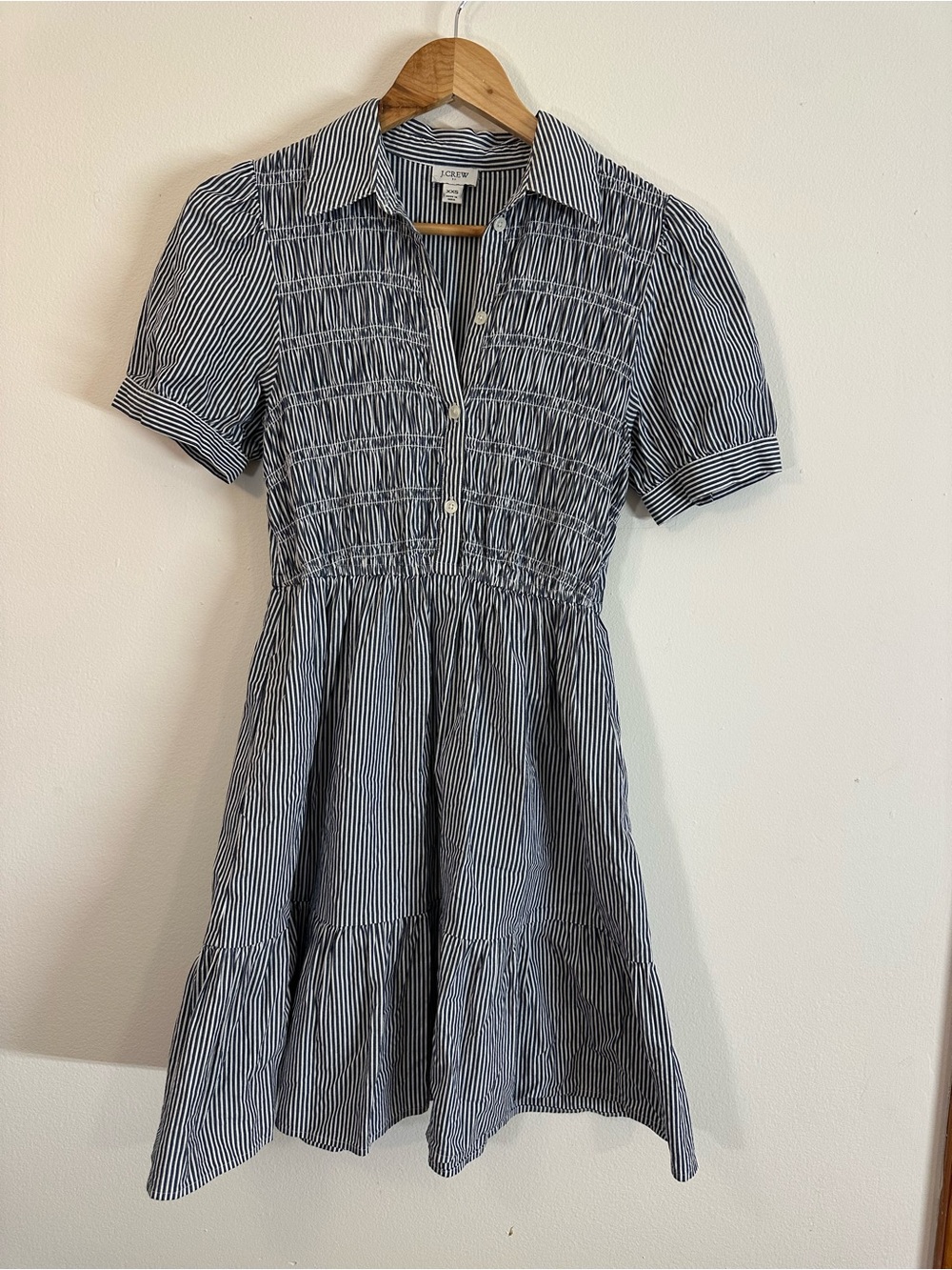 J.Crew Smocked dress in striped cotton poplin Smocked Striped Cotton Poplin Mini